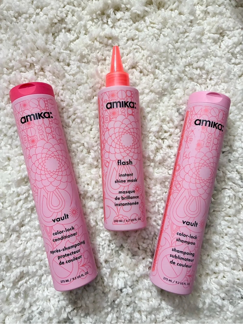NEW Bundle 3 Amika Vault Shampoo Conditioner & Flash  shine color-lock full size